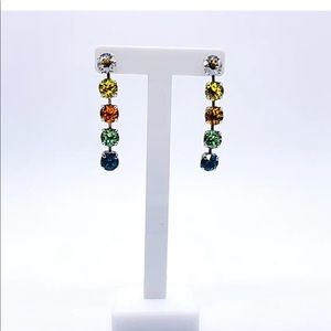 Rainbow Crystal Drop Earrings | Multicolor ColorfulGem Linear Earrings | Parry